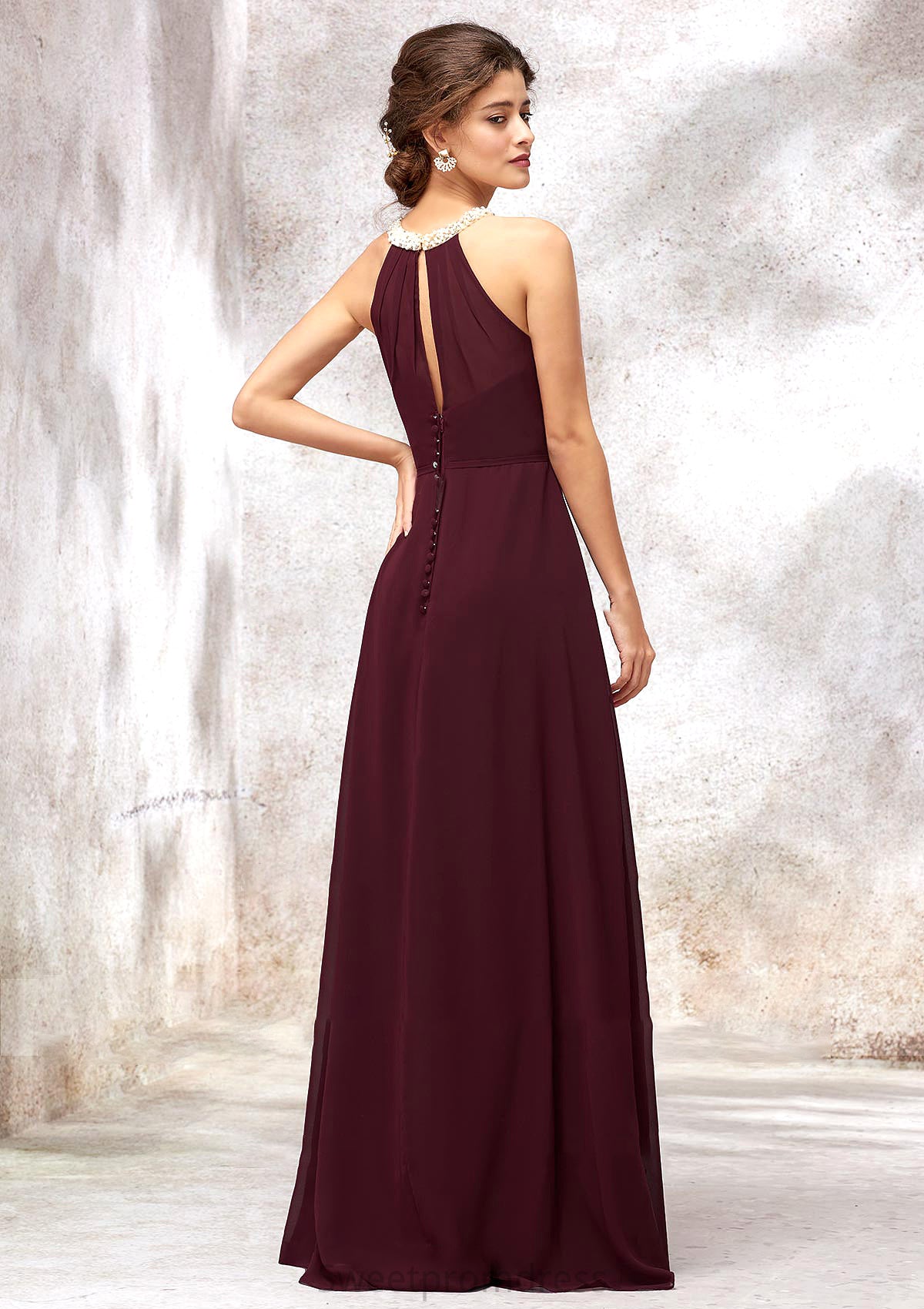 Sleeveless Scoop Neck Long/Floor-Length Chiffon A-line/Princess Bridesmaid Dresses With Pleated Beading Regina DHP0025406