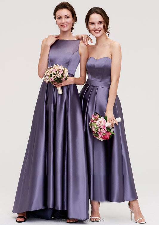 Sweetheart Sleeveless A-line/Princess Satin Ankle-Length Bridesmaid Dresses With Pleated Frederica DHP0025408