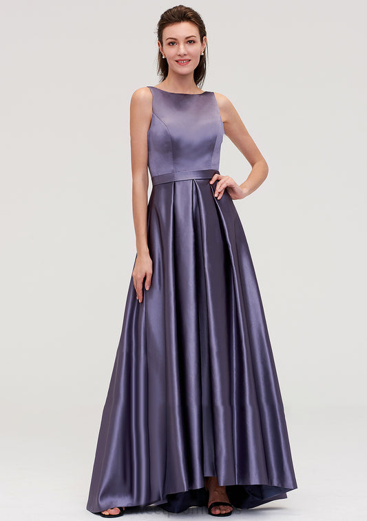 Sleeveless Bateau Ankle-Length Satin A-line/Princess Bridesmaid Dresses With Pleated Ginny DHP0025409