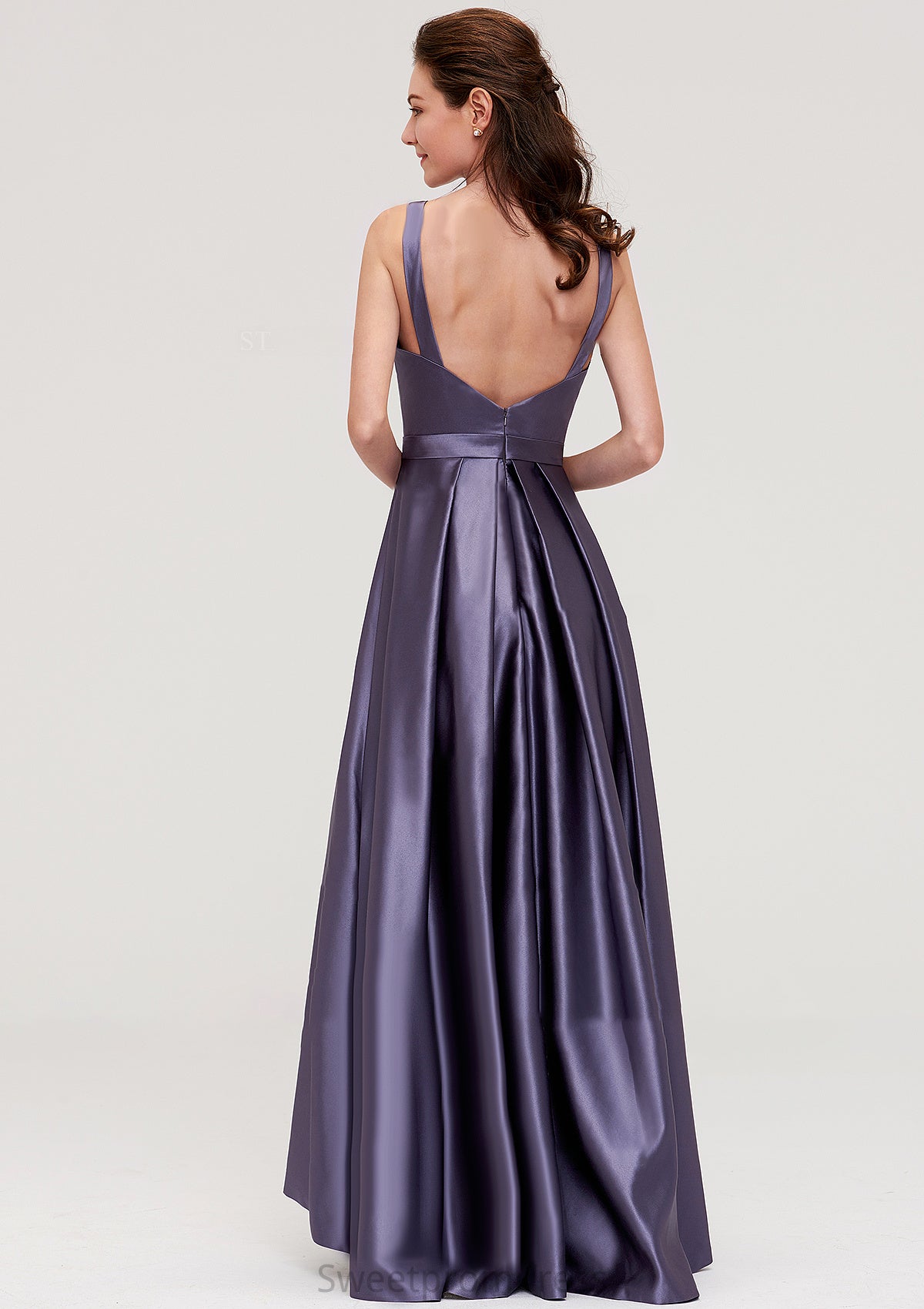 Sleeveless Bateau Ankle-Length Satin A-line/Princess Bridesmaid Dresses With Pleated Ginny DHP0025409