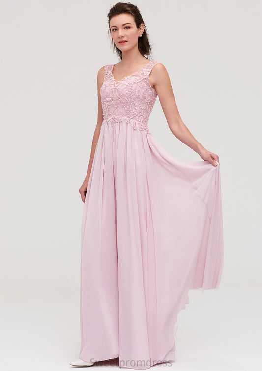 Sleeveless V Neck A-line/Princess Chiffon Long/Floor-Length Bridesmaid Dresseses With Beading Appliqued Kathryn DHP0025410