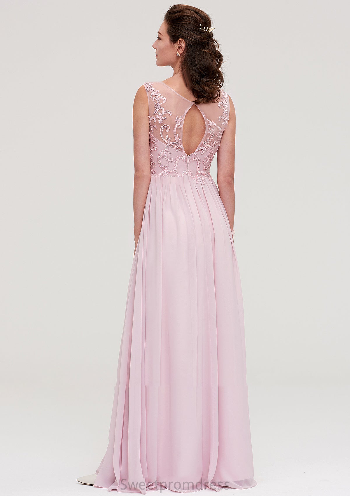 Sleeveless V Neck A-line/Princess Chiffon Long/Floor-Length Bridesmaid Dresseses With Beading Appliqued Kathryn DHP0025410