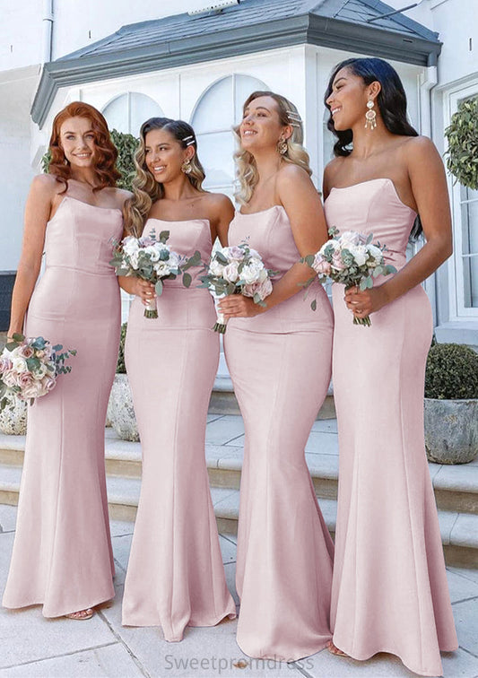 Sheath/Column Square Neckline Sleeveless Long/Floor-Length Elastic Satin Bridesmaid Dresses Thirza DHP0025411