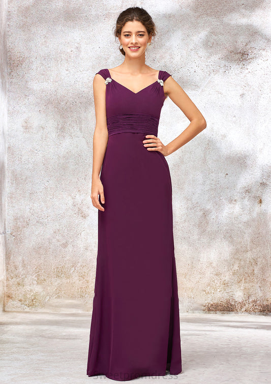 V Neck Sleeveless Long/Floor-Length Sheath/Column Chiffon Bridesmaid Dresses With Sashes Pleated Beading Alana DHP0025412