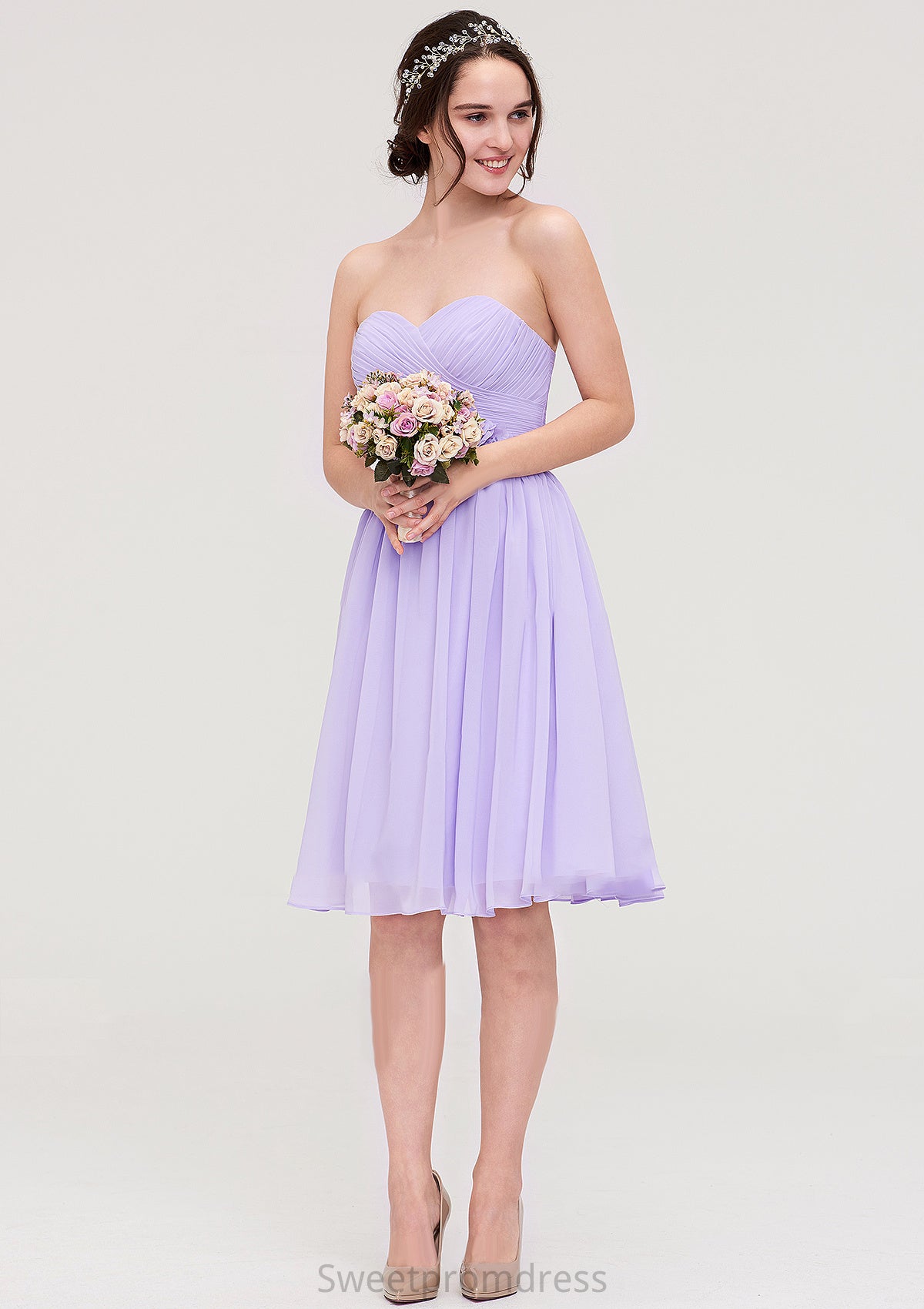 Sleeveless Sweetheart Chiffon Knee-Length A-line/Princess Bridesmaid Dresses With Pleated Flowers Taliyah DHP0025413