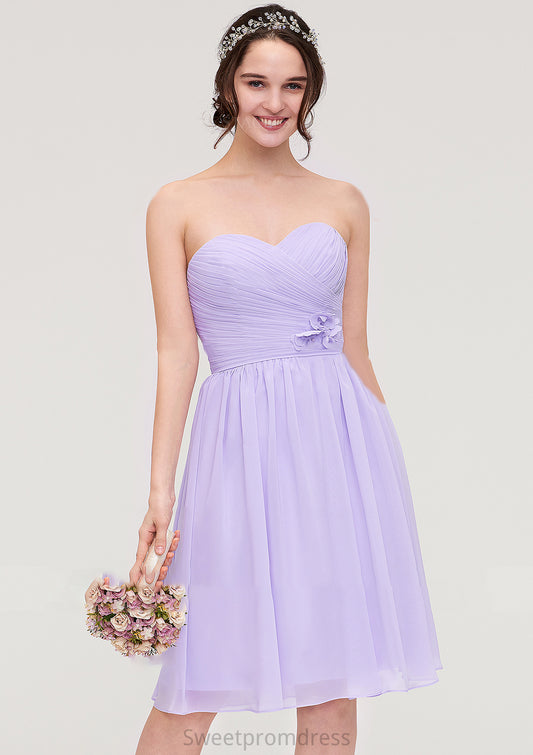 Sleeveless Sweetheart Chiffon Knee-Length A-line/Princess Bridesmaid Dresses With Pleated Flowers Taliyah DHP0025413