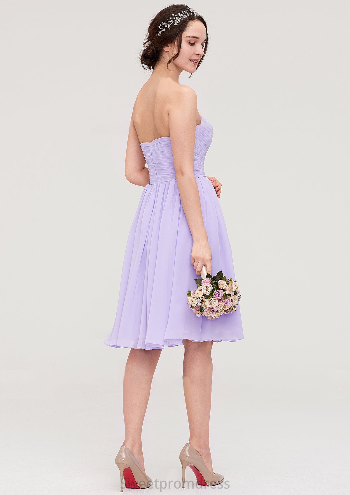 Sleeveless Sweetheart Chiffon Knee-Length A-line/Princess Bridesmaid Dresses With Pleated Flowers Taliyah DHP0025413