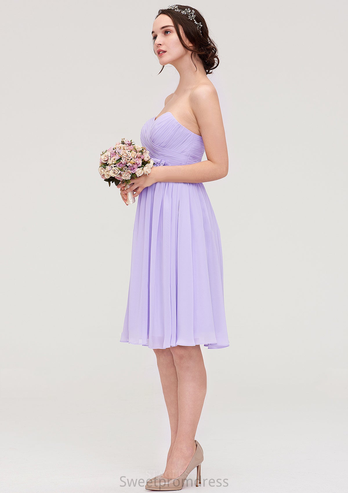 Sleeveless Sweetheart Chiffon Knee-Length A-line/Princess Bridesmaid Dresses With Pleated Flowers Taliyah DHP0025413