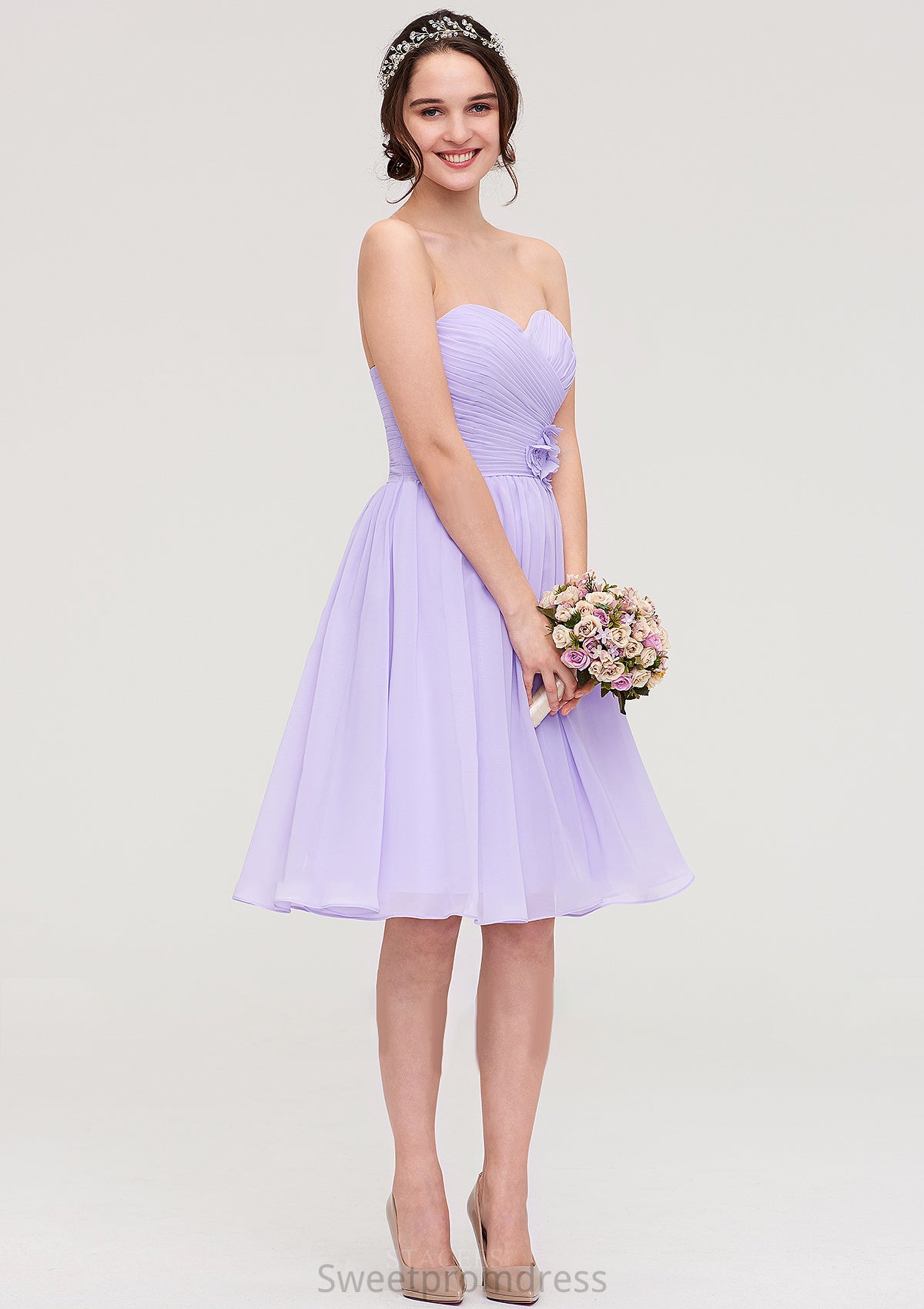 Sleeveless Sweetheart Chiffon Knee-Length A-line/Princess Bridesmaid Dresses With Pleated Flowers Taliyah DHP0025413