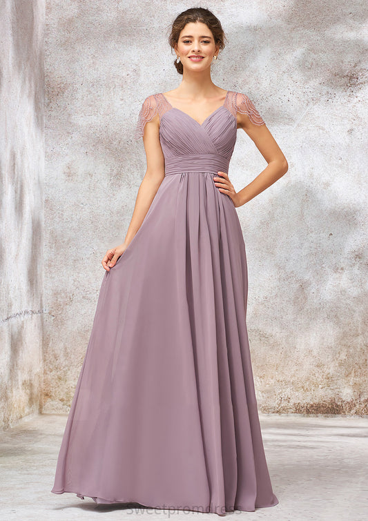 V Neck Long/Floor-Length Chiffon A-line/Princess Bridesmaid Dresses With Pleated Beading Lexi DHP0025416