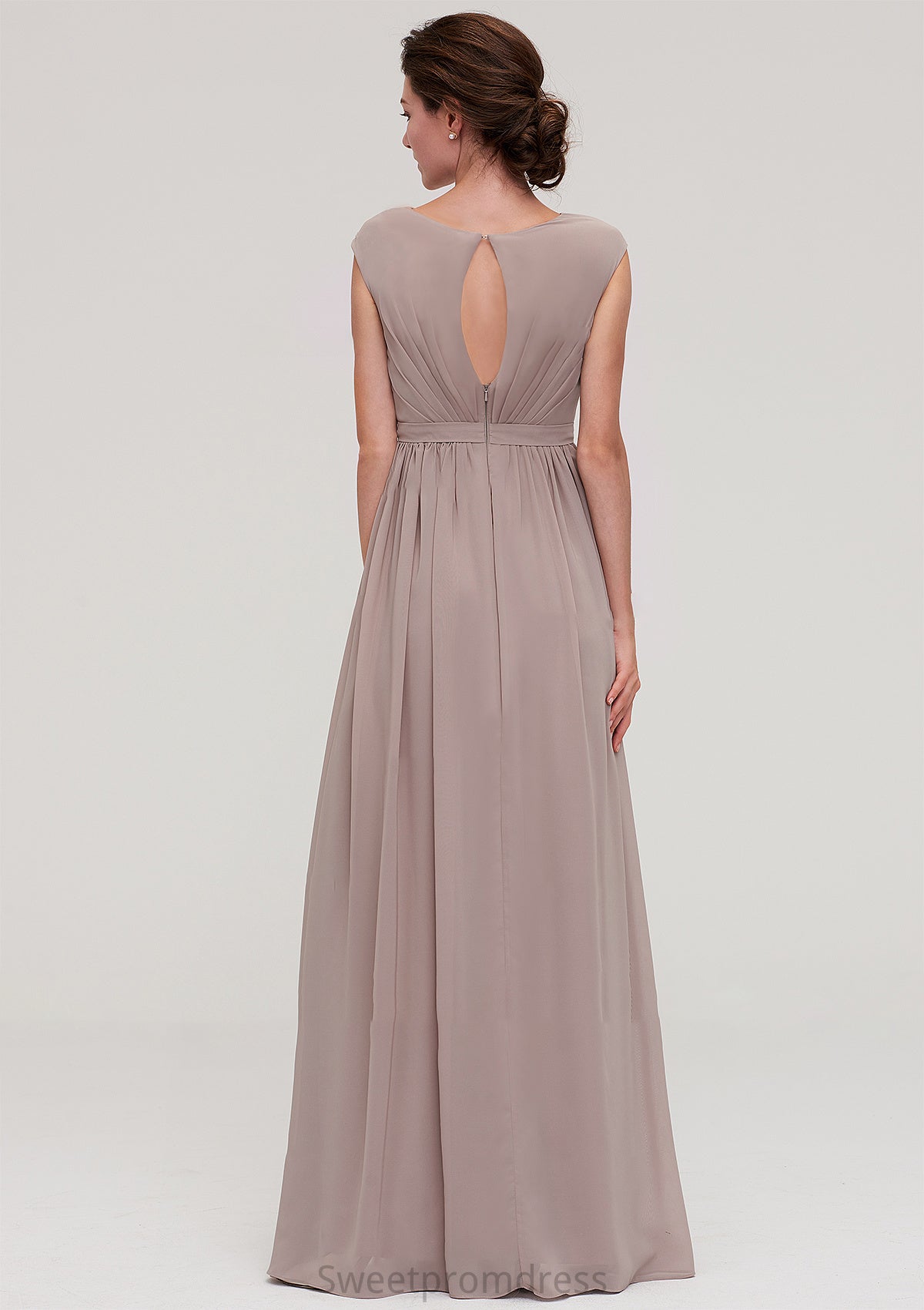 Bateau Sleeveless A-line/Princess Chiffon Long/Floor-Length Bridesmaid Dresses With Pleated Leanna DHP0025420