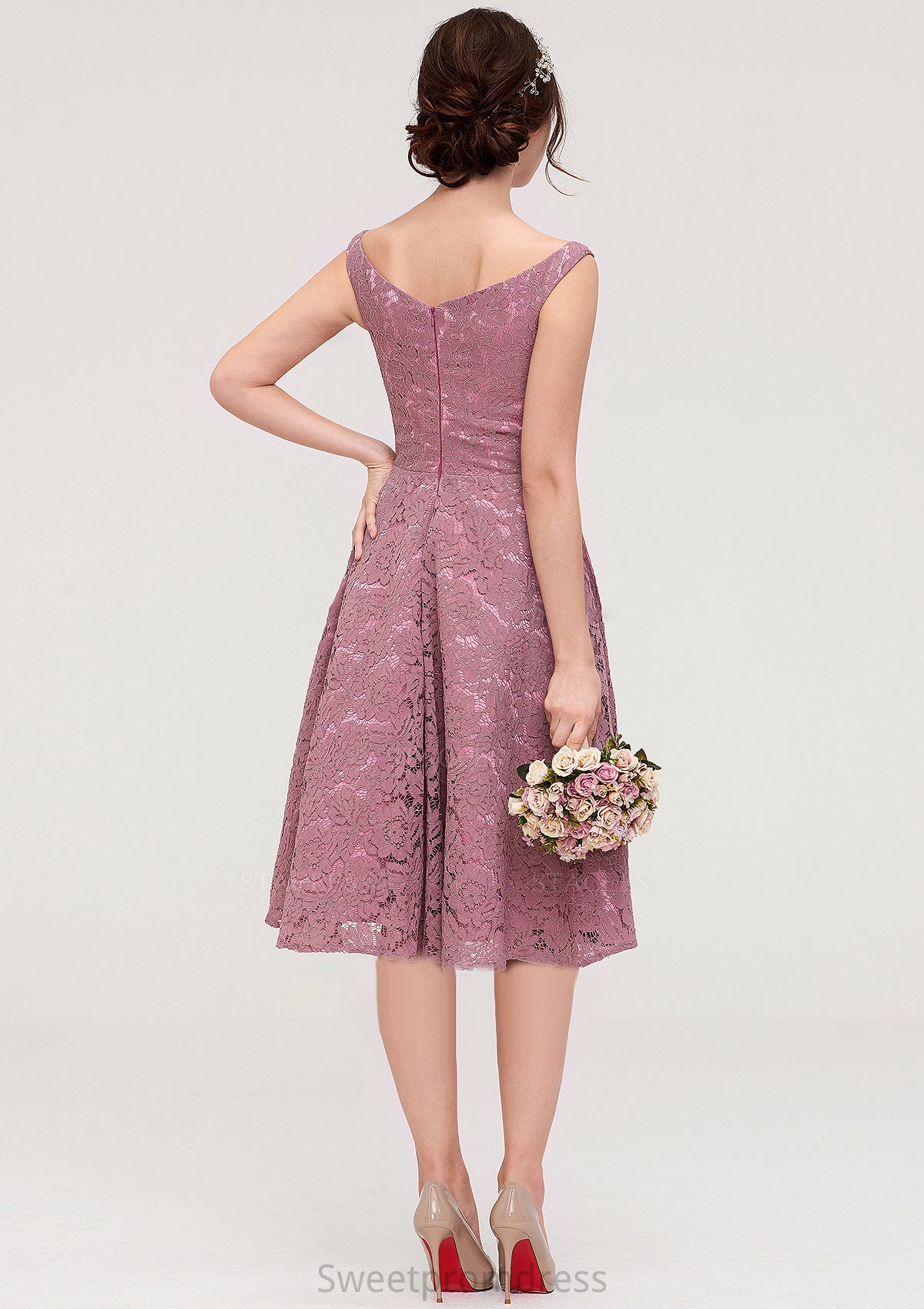 Sweetheart Sleeveless A-line/Princess Lace Knee-Length Bridesmaid Dresses Jessica DHP0025421