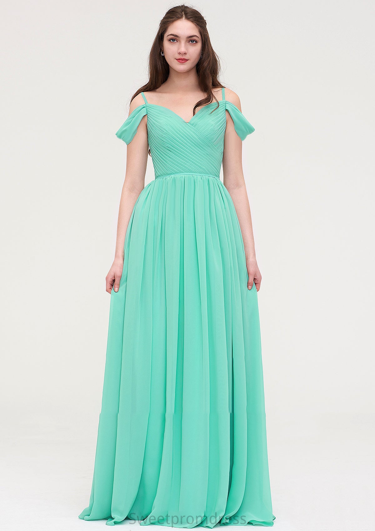 Sweetheart Sleeveless Long/Floor-Length Chiffon A-line/Princess Bridesmaid Dresses With Pleated Zoe DHP0025422