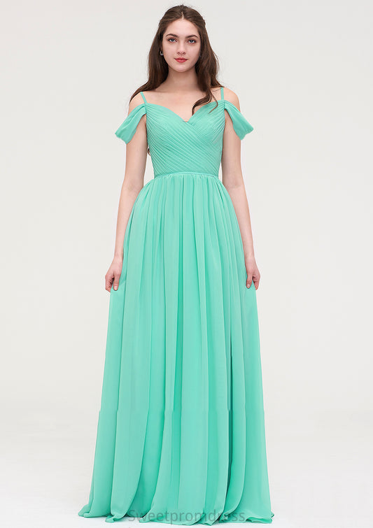 Sweetheart Sleeveless Long/Floor-Length Chiffon A-line/Princess Bridesmaid Dresses With Pleated Zoe DHP0025422