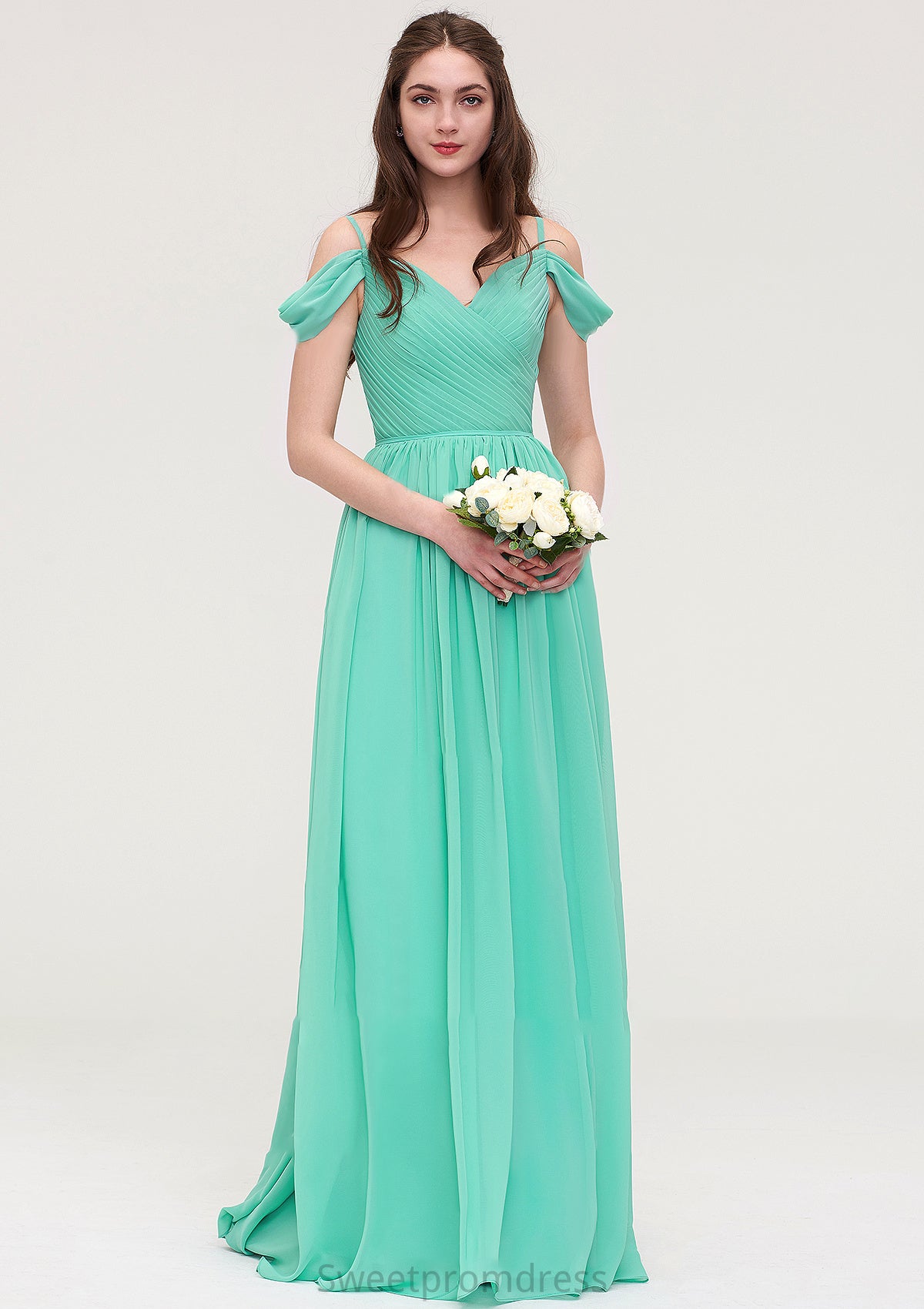 Sweetheart Sleeveless Long/Floor-Length Chiffon A-line/Princess Bridesmaid Dresses With Pleated Zoe DHP0025422