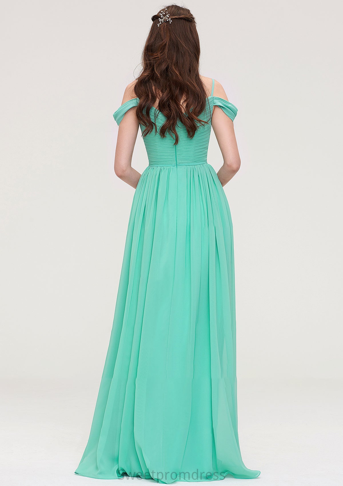 Sweetheart Sleeveless Long/Floor-Length Chiffon A-line/Princess Bridesmaid Dresses With Pleated Zoe DHP0025422