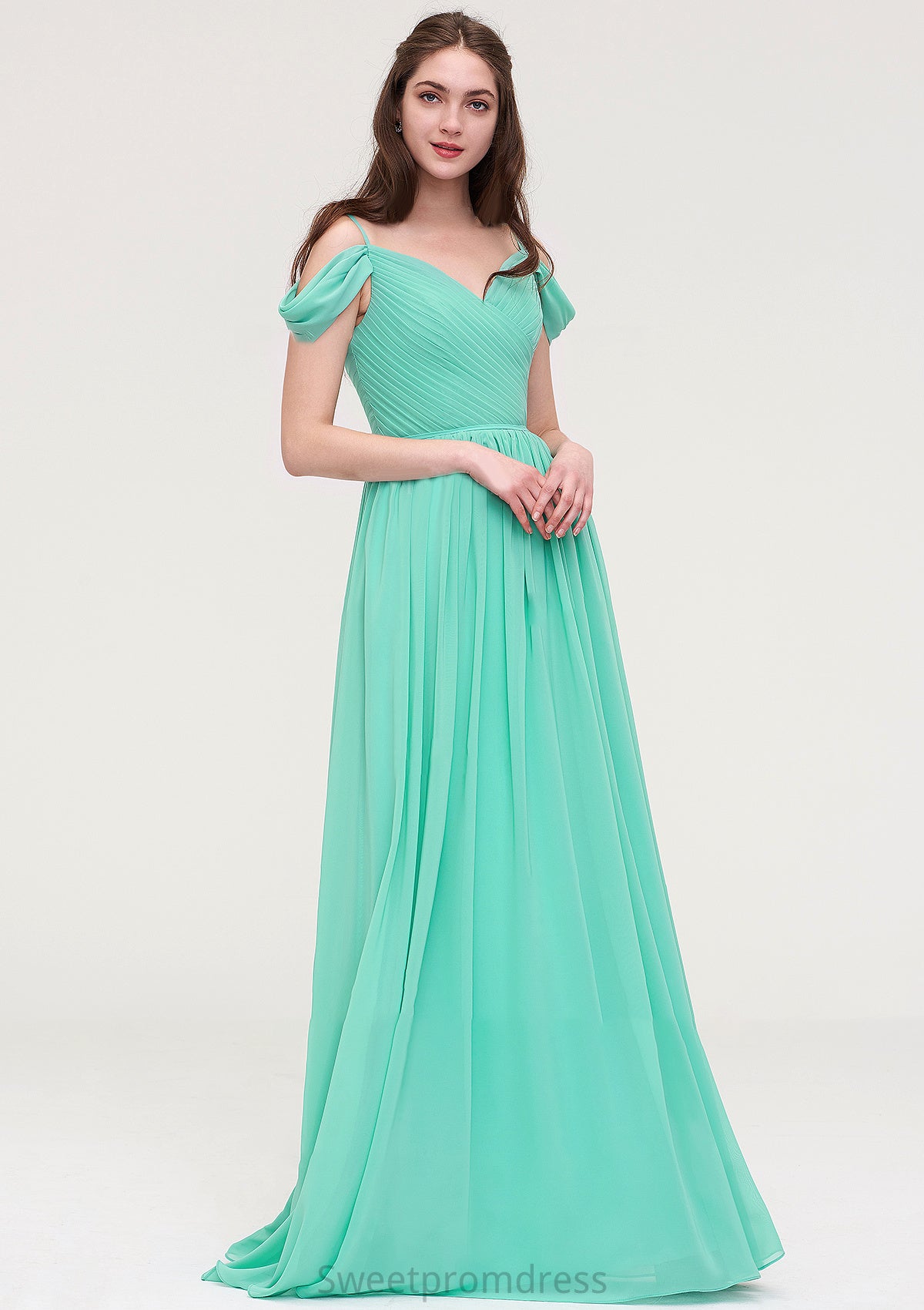 Sweetheart Sleeveless Long/Floor-Length Chiffon A-line/Princess Bridesmaid Dresses With Pleated Zoe DHP0025422