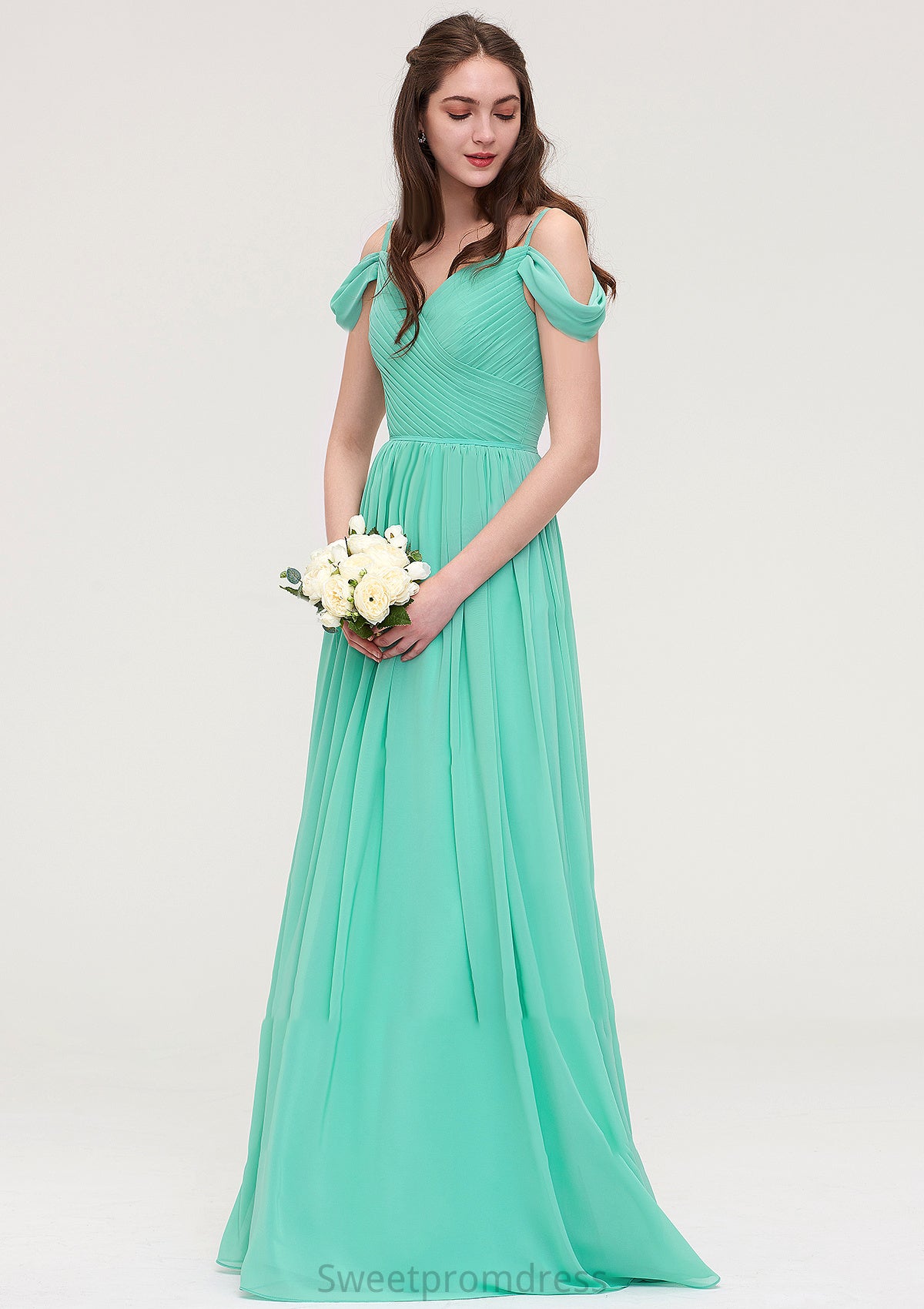 Sweetheart Sleeveless Long/Floor-Length Chiffon A-line/Princess Bridesmaid Dresses With Pleated Zoe DHP0025422