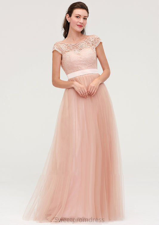 Bateau Sleeveless Tulle A-line/Princess Long/Floor-Length Bridesmaid Dresseses With Sashes Lace Danna DHP0025427