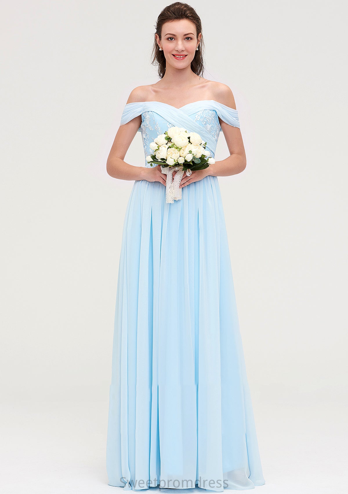 Off-the-Shoulder Sleeveless Chiffon A-line/Princess Long/Floor-Length Bridesmaid Dresseses With Pleated Appliqued Paityn DHP0025431