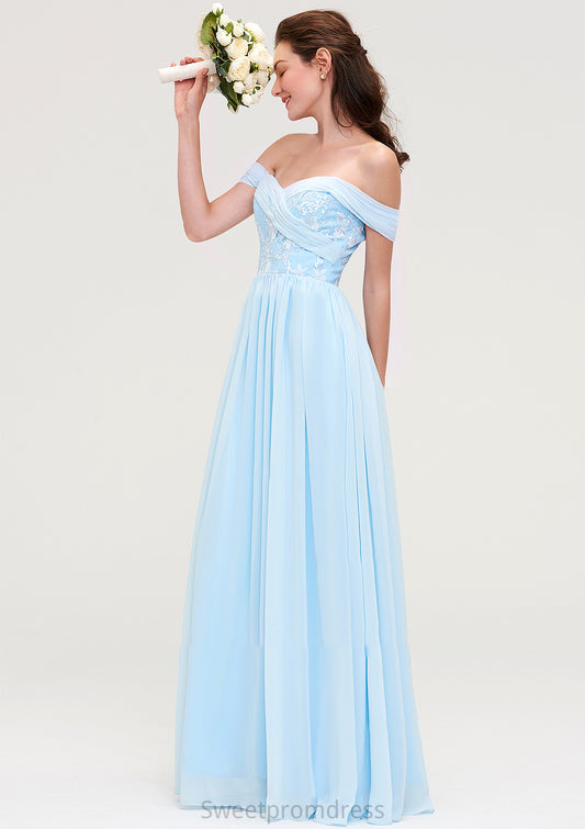 Off-the-Shoulder Sleeveless Chiffon A-line/Princess Long/Floor-Length Bridesmaid Dresseses With Pleated Appliqued Paityn DHP0025431