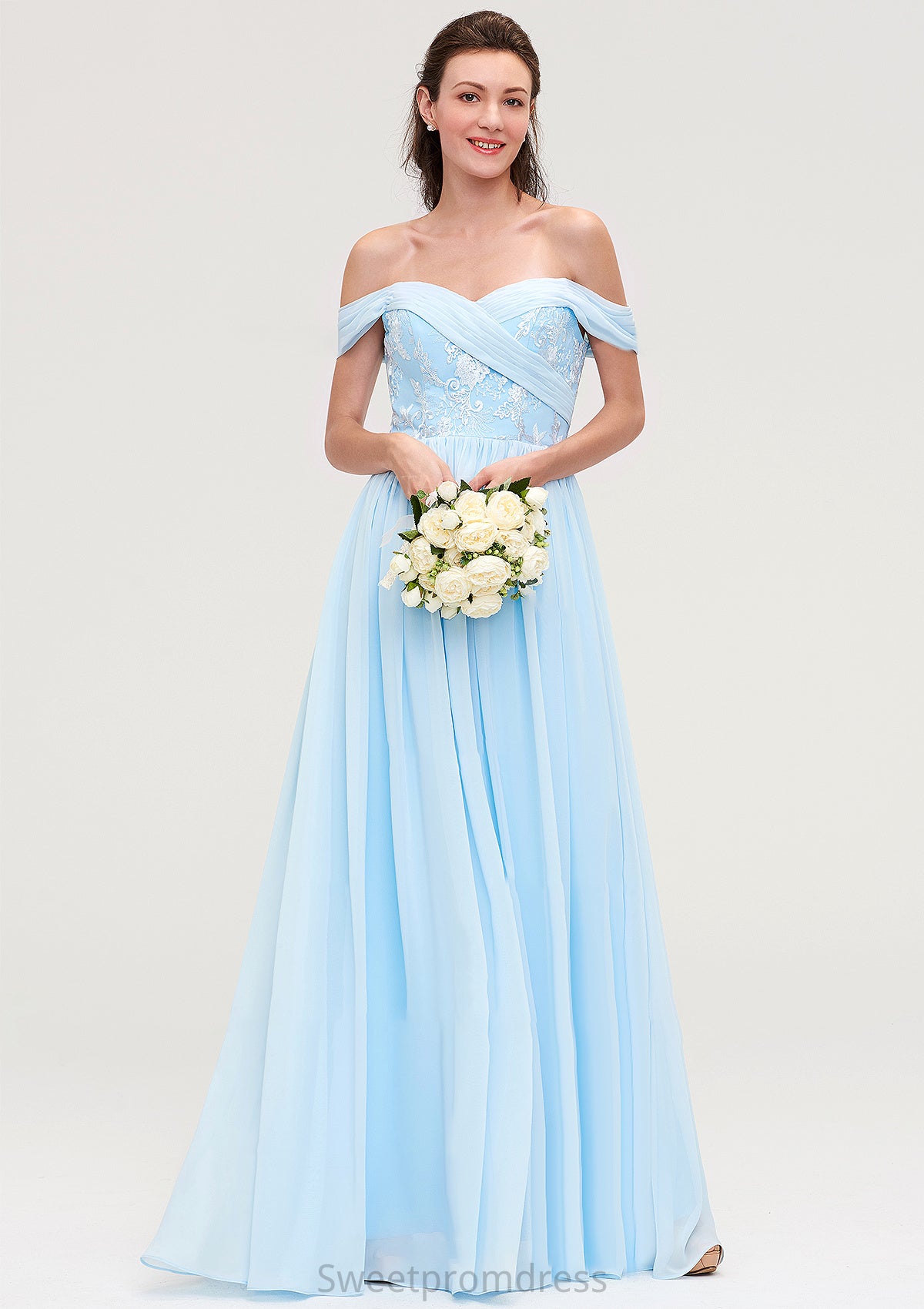 Off-the-Shoulder Sleeveless Chiffon A-line/Princess Long/Floor-Length Bridesmaid Dresseses With Pleated Appliqued Paityn DHP0025431