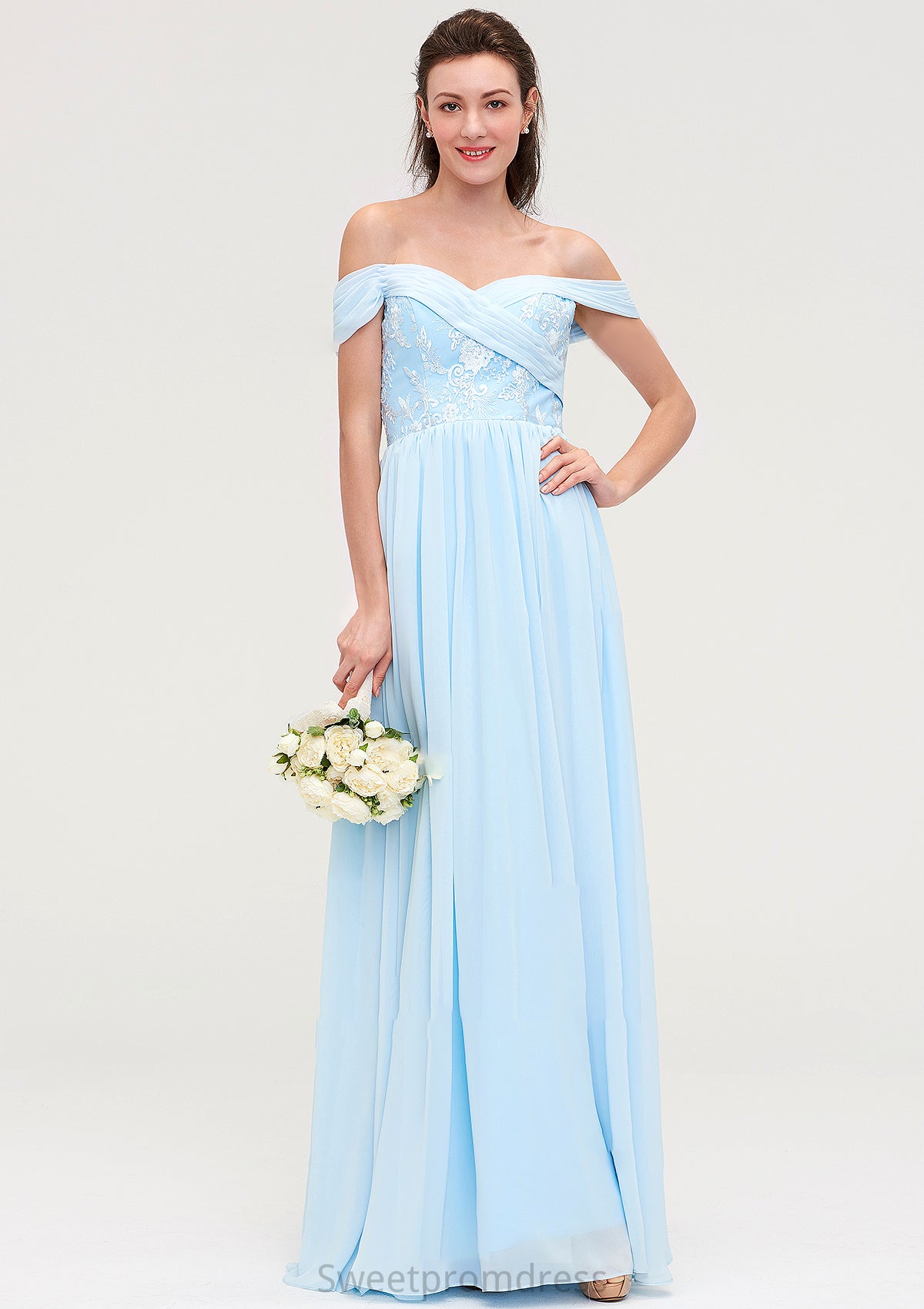 Off-the-Shoulder Sleeveless Chiffon A-line/Princess Long/Floor-Length Bridesmaid Dresseses With Pleated Appliqued Paityn DHP0025431