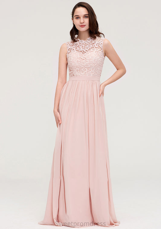 Sleeveless Scalloped Neck Long/Floor-Length Chiffon A-line/Princess Bridesmaid Dresses With Lace Lailah DHP0025434