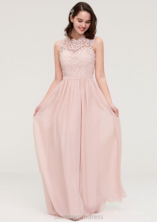 Sleeveless Scalloped Neck Long/Floor-Length Chiffon A-line/Princess Bridesmaid Dresses With Lace Lailah DHP0025434