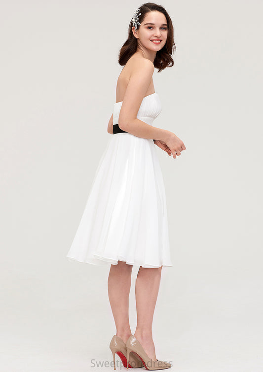 Strapless Sleeveless Knee-Length Chiffon A-line/Princess Bridesmaid Dresses With Pleated Sashes Rihanna DHP0025436