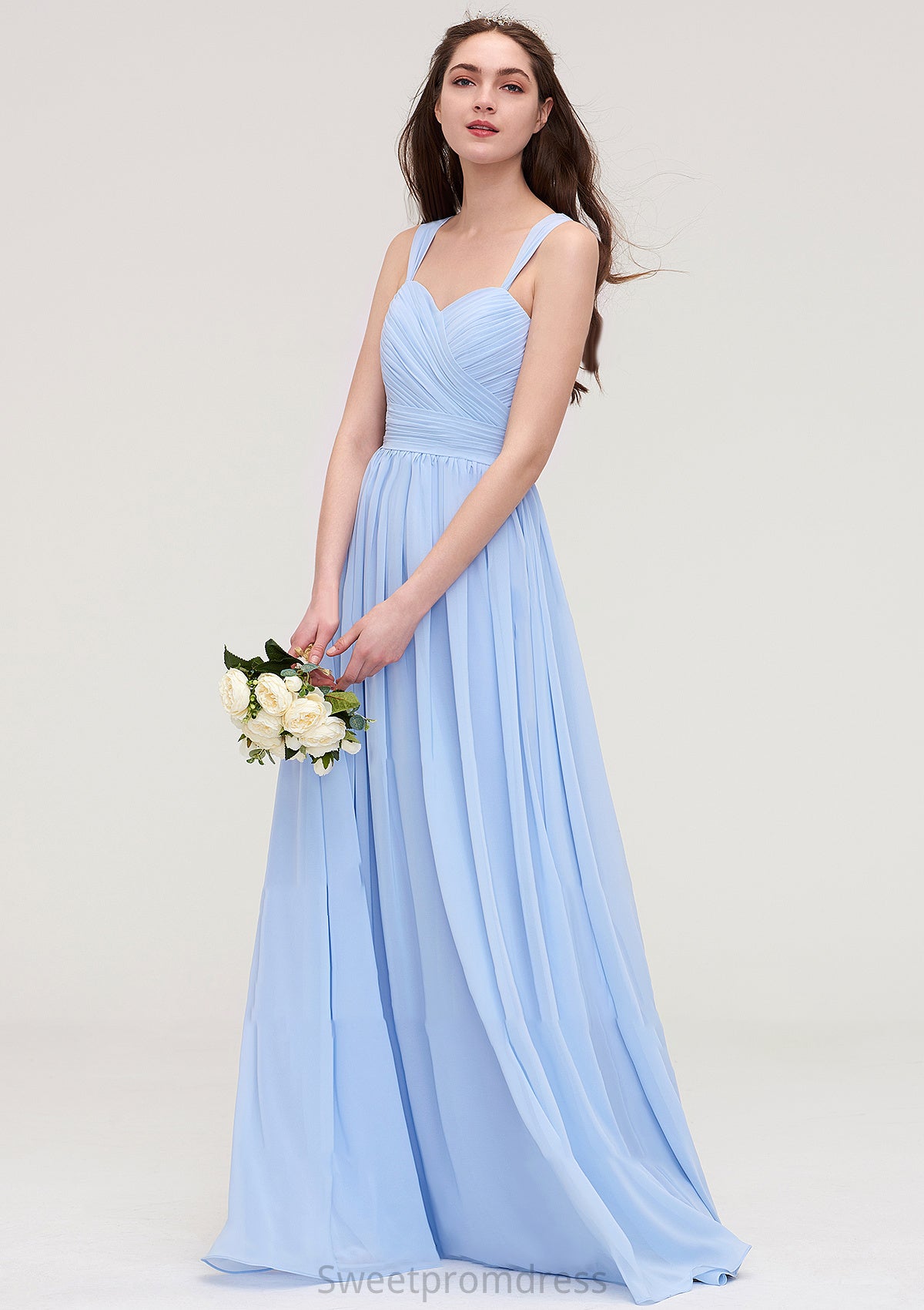 Sleeveless Sweetheart Long/Floor-Length Chiffon A-line/Princess Bridesmaid Dresses With Pleated Jacqueline DHP0025437