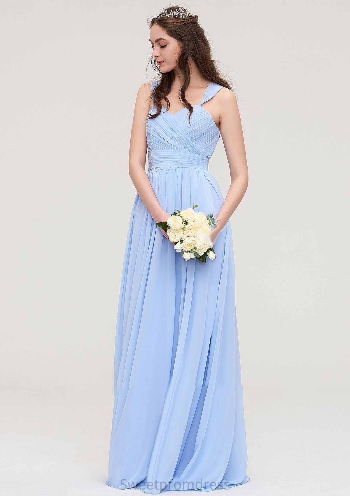 Sleeveless Sweetheart Long/Floor-Length Chiffon A-line/Princess Bridesmaid Dresses With Pleated Jacqueline DHP0025437