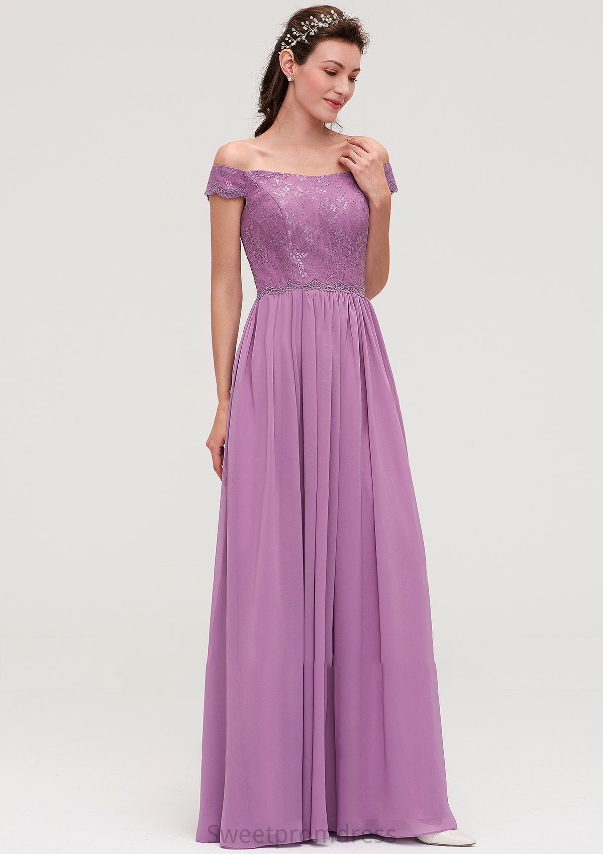 Sleeveless Off-the-Shoulder Long/Floor-Length Chiffon A-line/Princess Bridesmaid Dresseses With Appliqued Rebecca DHP0025442