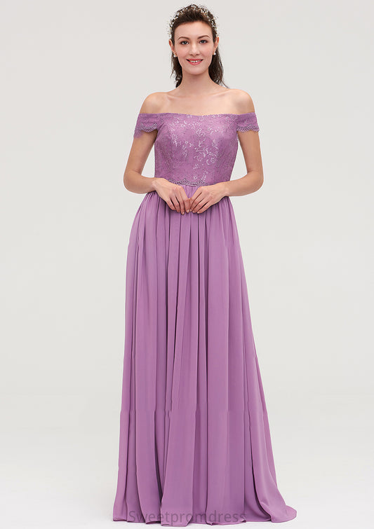 Sleeveless Off-the-Shoulder Long/Floor-Length Chiffon A-line/Princess Bridesmaid Dresseses With Appliqued Rebecca DHP0025442