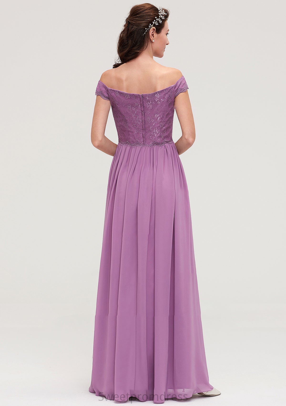 Sleeveless Off-the-Shoulder Long/Floor-Length Chiffon A-line/Princess Bridesmaid Dresseses With Appliqued Rebecca DHP0025442