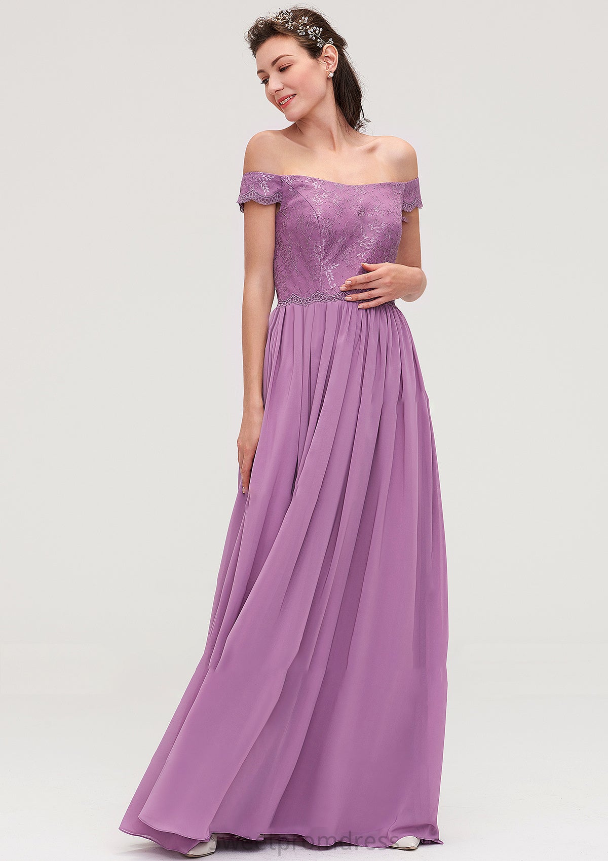 Sleeveless Off-the-Shoulder Long/Floor-Length Chiffon A-line/Princess Bridesmaid Dresseses With Appliqued Rebecca DHP0025442