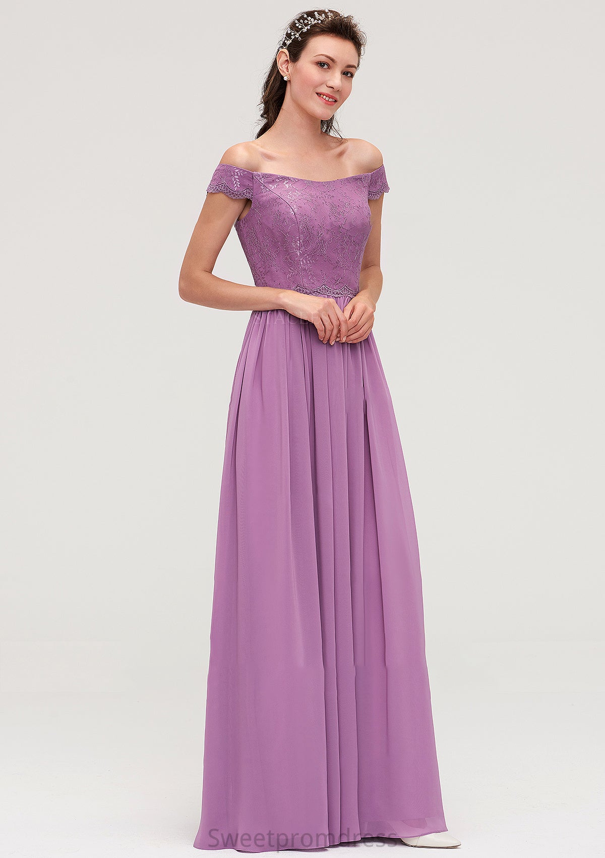 Sleeveless Off-the-Shoulder Long/Floor-Length Chiffon A-line/Princess Bridesmaid Dresseses With Appliqued Rebecca DHP0025442