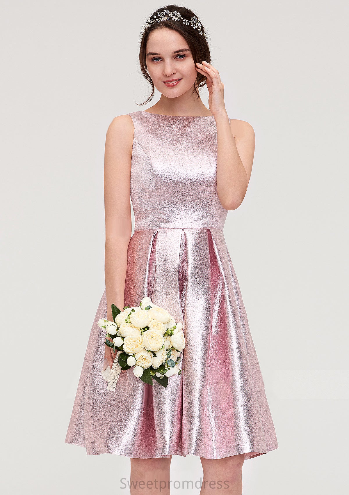 Bateau Sleeveless Taffeta Knee-Length A-line/Princess Bridesmaid Dresses With Ruffles  -   Thea DHP0025444