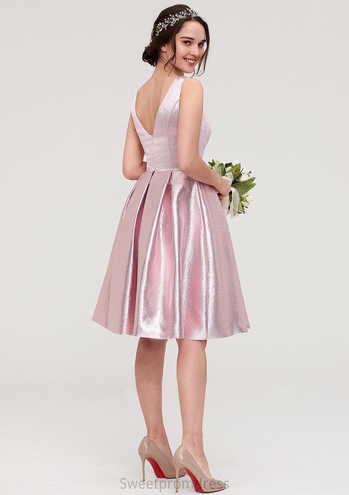 Bateau Sleeveless Taffeta Knee-Length A-line/Princess Bridesmaid Dresses With Ruffles  -   Thea DHP0025444