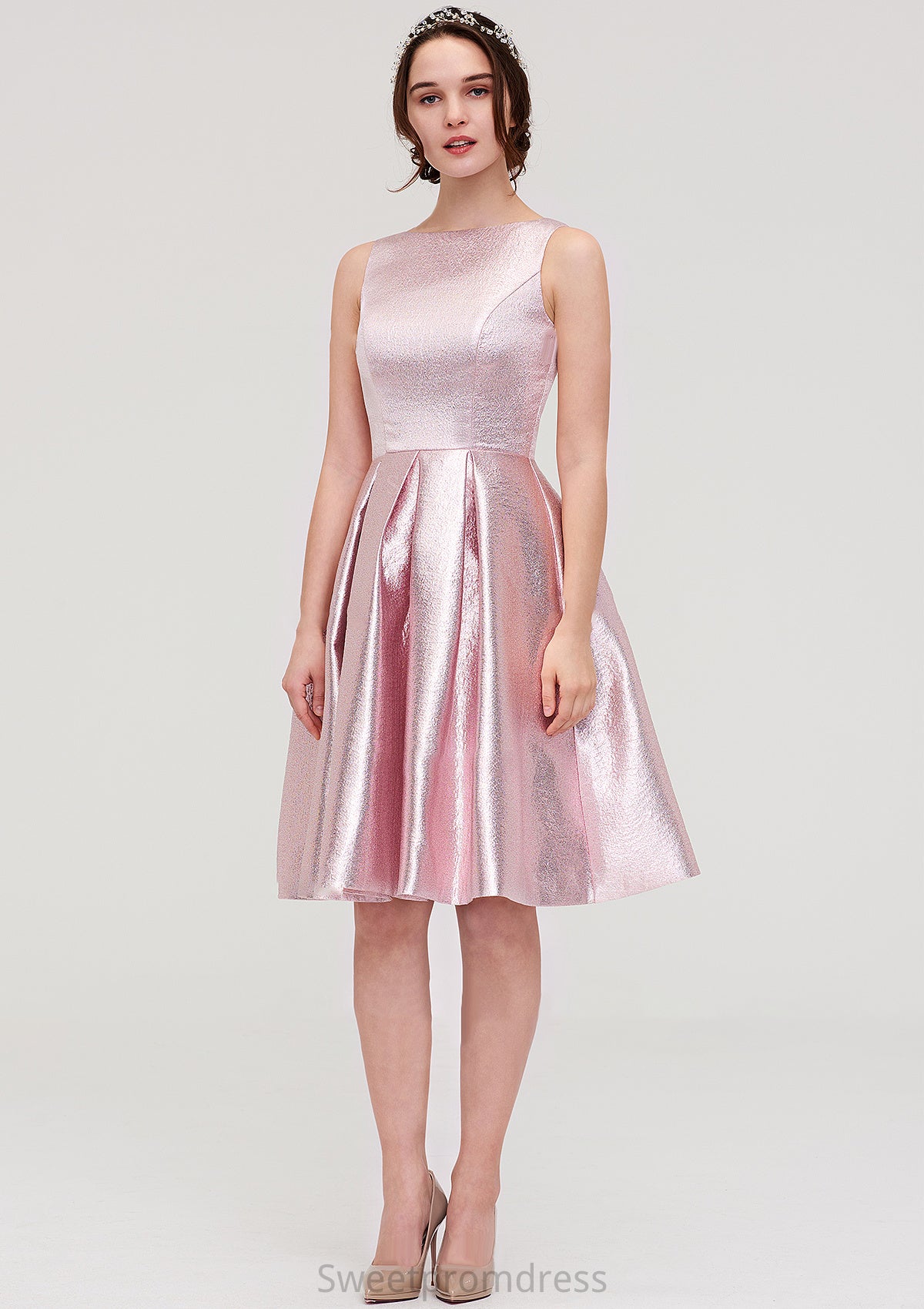 Bateau Sleeveless Taffeta Knee-Length A-line/Princess Bridesmaid Dresses With Ruffles  -   Thea DHP0025444