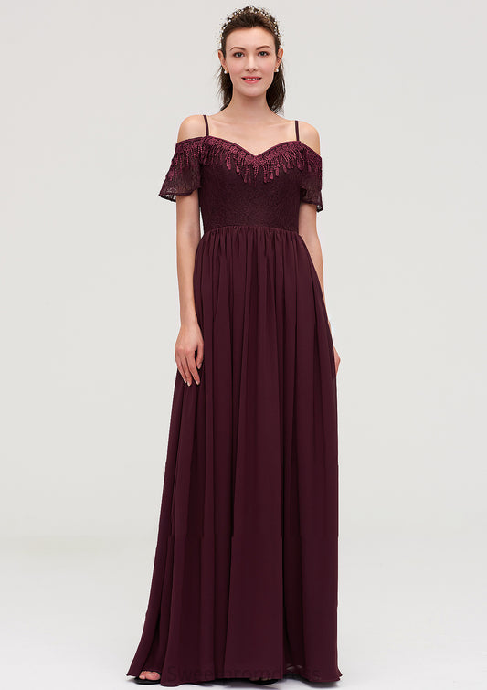 Off-the-Shoulder Sleeveless Chiffon A-line/Princess Long/Floor-Length Bridesmaid Dresseses With Lace Asia DHP0025449