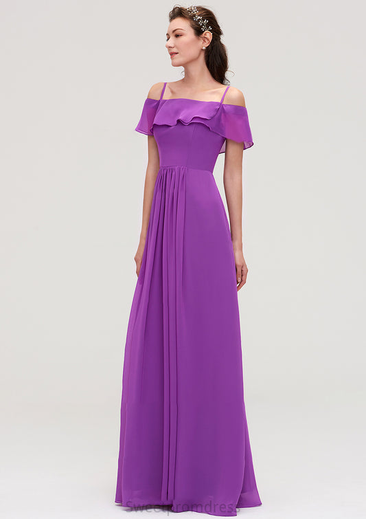 Sleeveless Off-the-Shoulder Chiffon A-line/Princess Long/Floor-Length Bridesmaid Dresseses With Ruffles Grace DHP0025452