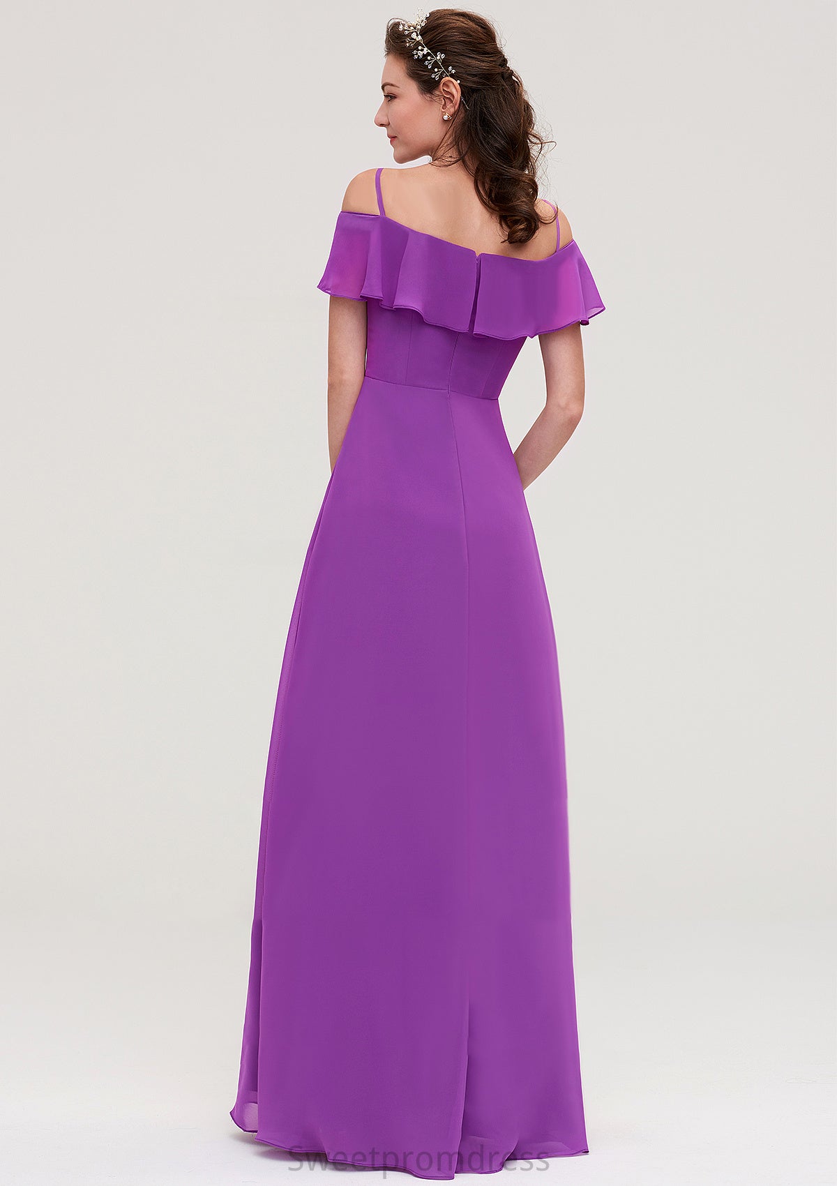 Sleeveless Off-the-Shoulder Chiffon A-line/Princess Long/Floor-Length Bridesmaid Dresseses With Ruffles Grace DHP0025452