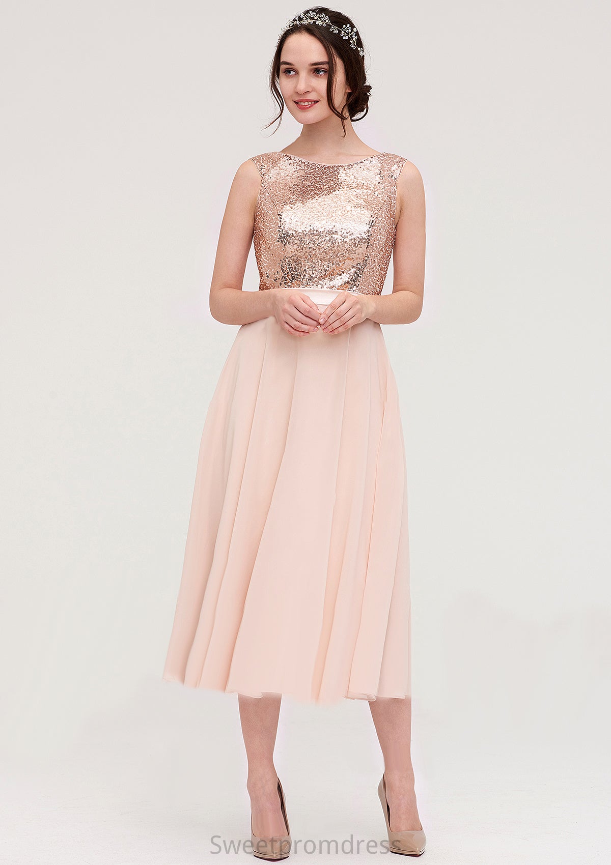 Sleeveless Bateau Chiffon A-line/Princess Bridesmaid Dresses With Sashes Sequins Seraphina DHP0025454