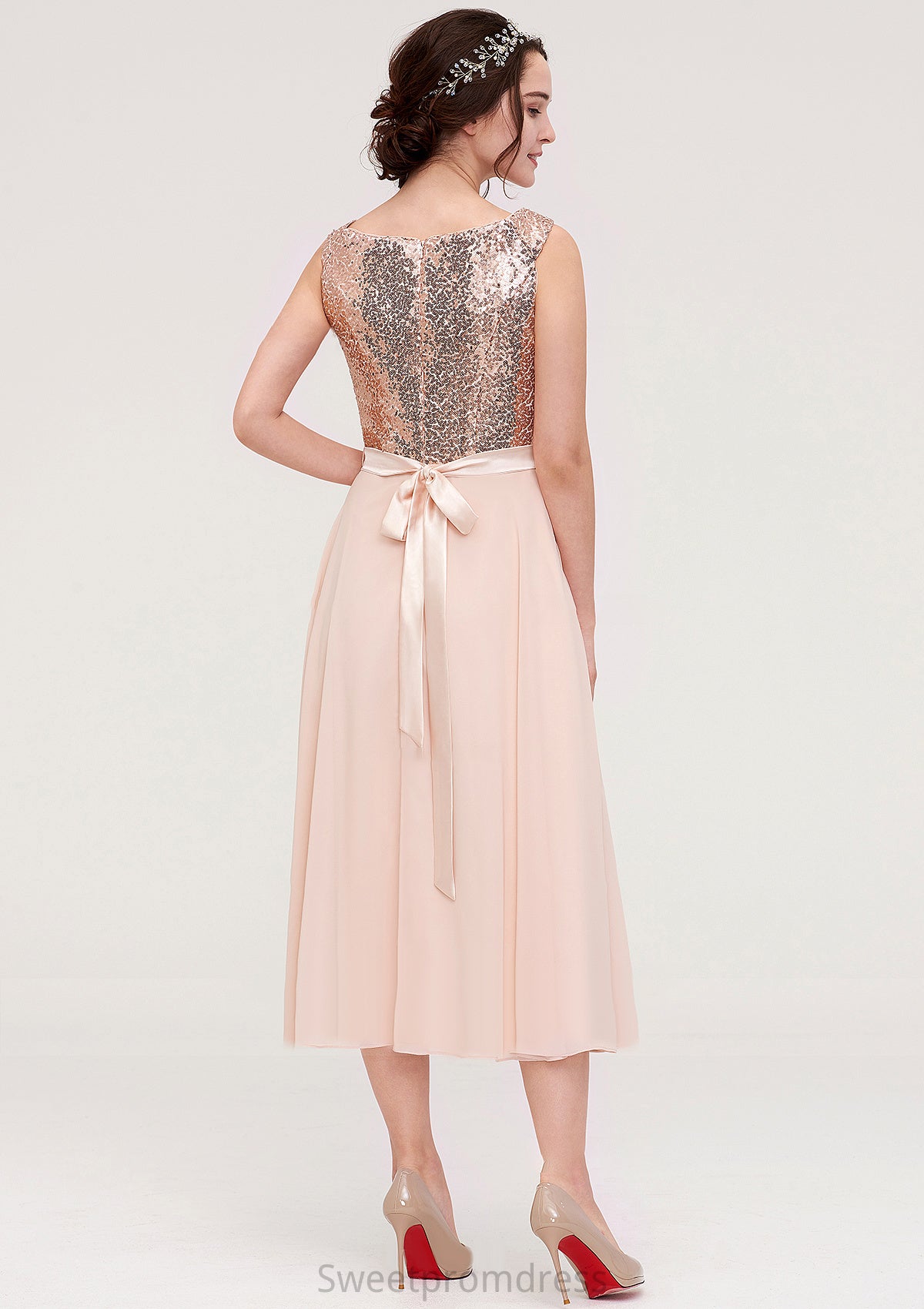 Sleeveless Bateau Chiffon A-line/Princess Bridesmaid Dresses With Sashes Sequins Seraphina DHP0025454