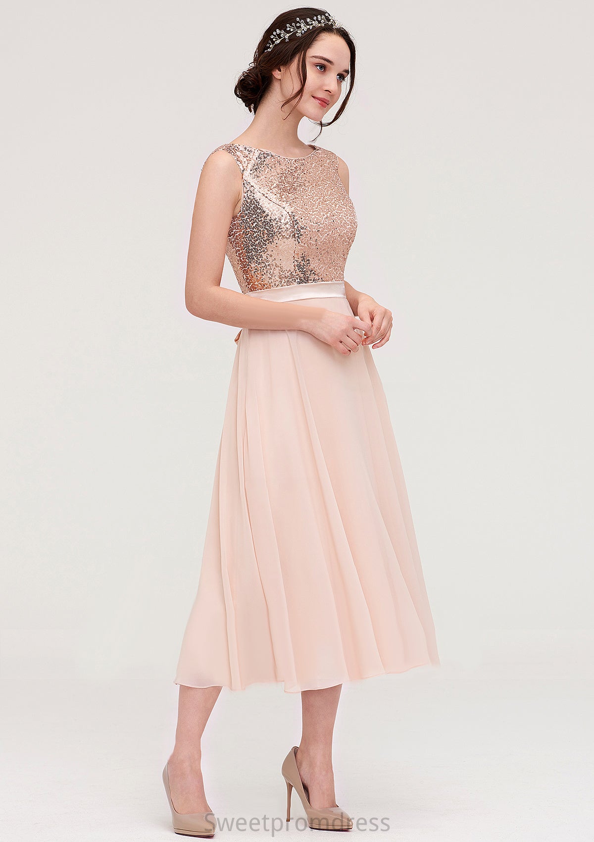 Sleeveless Bateau Chiffon A-line/Princess Bridesmaid Dresses With Sashes Sequins Seraphina DHP0025454