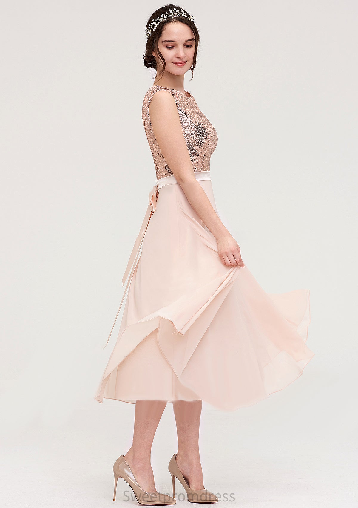 Sleeveless Bateau Chiffon A-line/Princess Bridesmaid Dresses With Sashes Sequins Seraphina DHP0025454