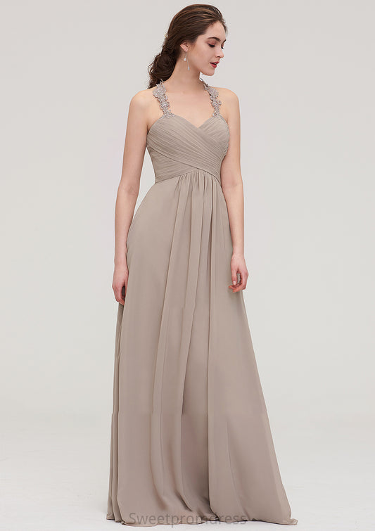 Sleeveless Sweetheart Long/Floor-Length Chiffon A-line/Princess Bridesmaid Dresses With Pleated Lace Trudie DHP0025457