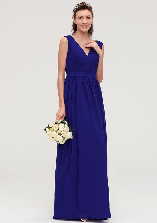 Sleeveless V Neck Chiffon A-line/Princess Long/Floor-Length Bridesmaid Dresseses With Pleated Catalina DHP0025459