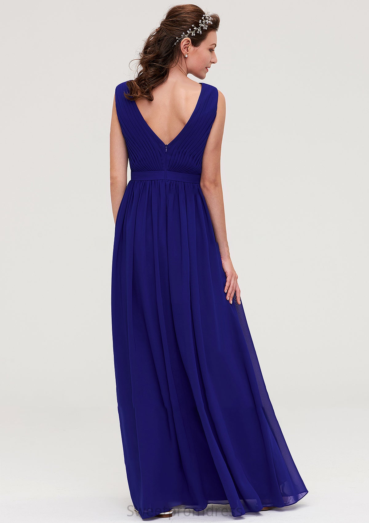 Sleeveless V Neck Chiffon A-line/Princess Long/Floor-Length Bridesmaid Dresseses With Pleated Catalina DHP0025459